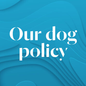 Blue background with wave effect. White text reads: Our dog policy